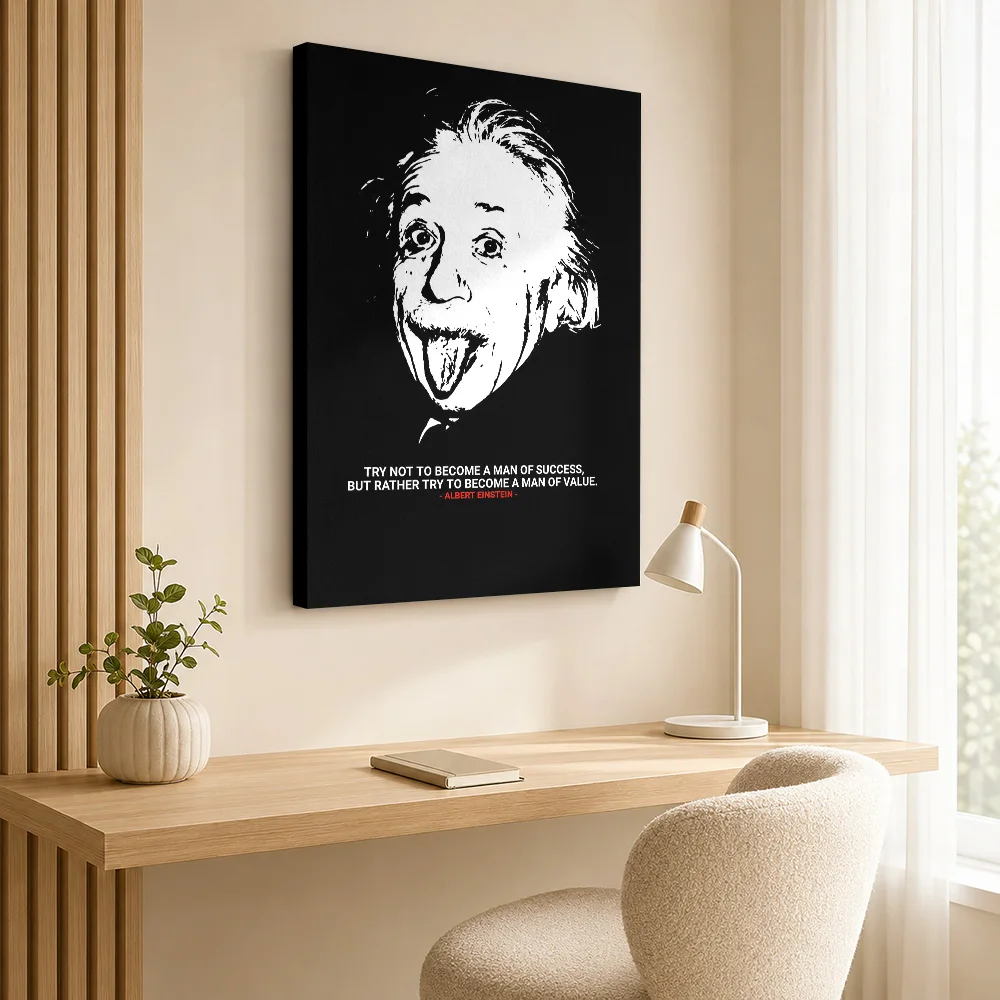 Albert Einstein Quote Canvas Poster Personalized Photo Monochrome Stencil Illustration Wall Art For Library Science Lover Gift