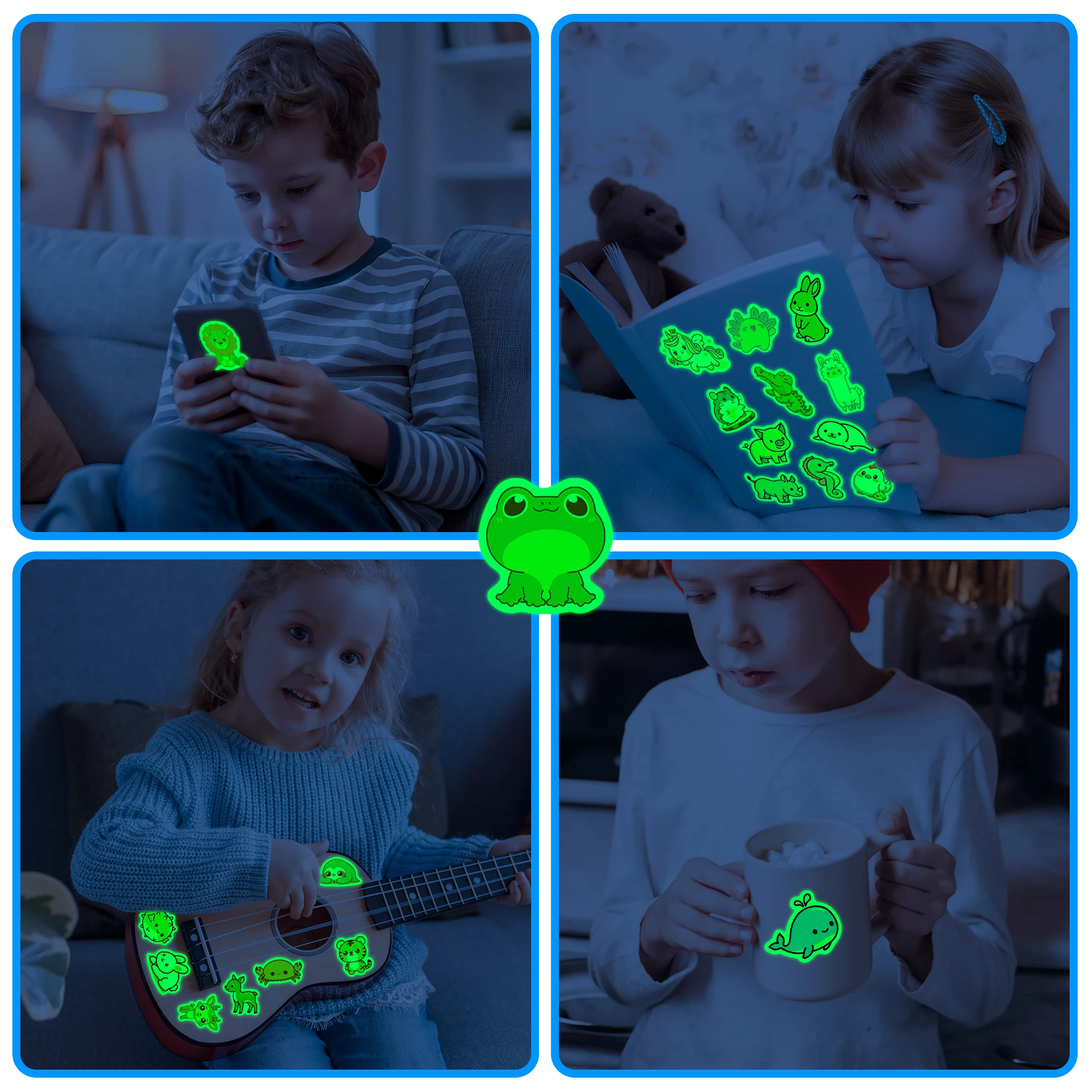 51 قطعة يتوهج في الظلام لطيف الحيوان نمط ملصقات ذاتية اللصق مقاوم للماء فيني الشارات الكمبيوتر سكيت الديكور للأطفال #5