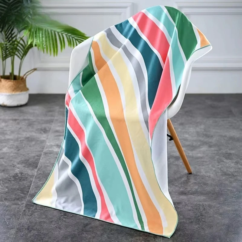 

Large Size Printing Microfiber Multi Color Striped Cotton Pile Seaside Swimming Skin Friendly Absorbent Beach Towel