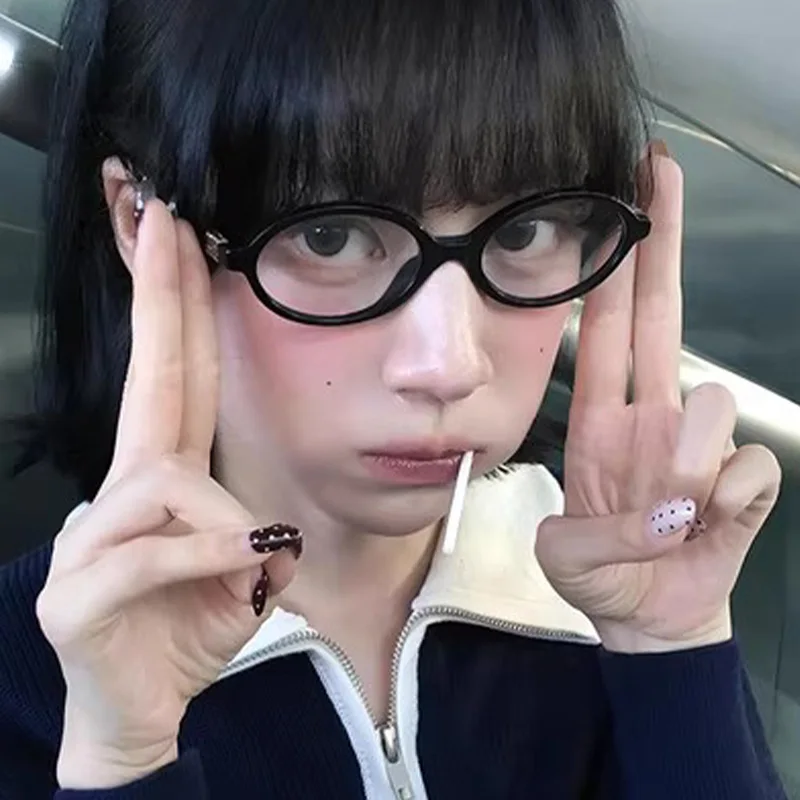 اليابانية Y2K ريترو الأسود البيضاوي إطار نظارات النساء مكافحة الضوء الأزرق النظارات ليوبارد الحلو كول نظارات الاتجاه القراءة النظارات #4