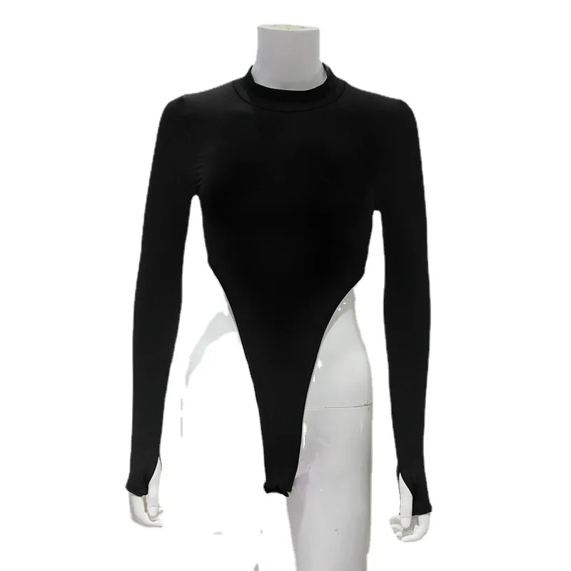 2025 new European and American women's clothing crew neck long-sleeved elastic sexy Spice Girls casual fashion bottoming shirt c