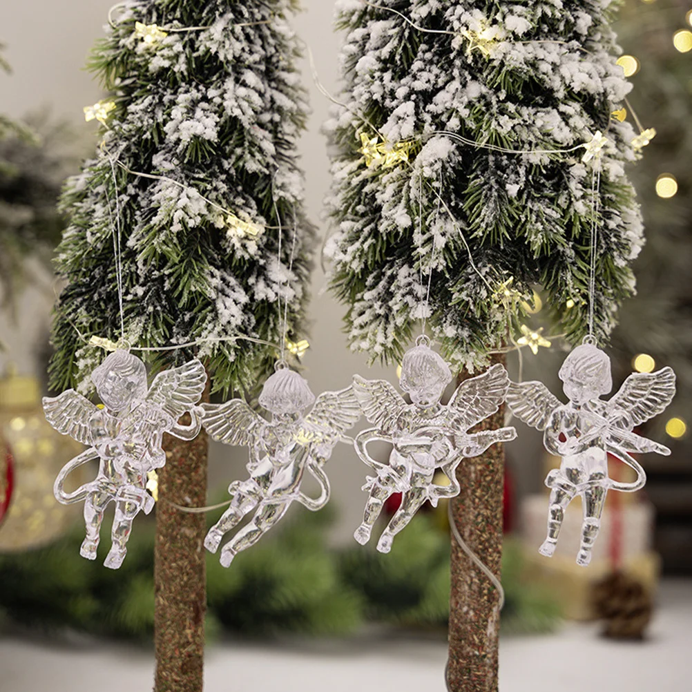 

4Pcs Transparent Hanging Angels Christmas Decorations Xmas Tree Pendants Festive Ornaments Decor Acrylic Hanging Angel