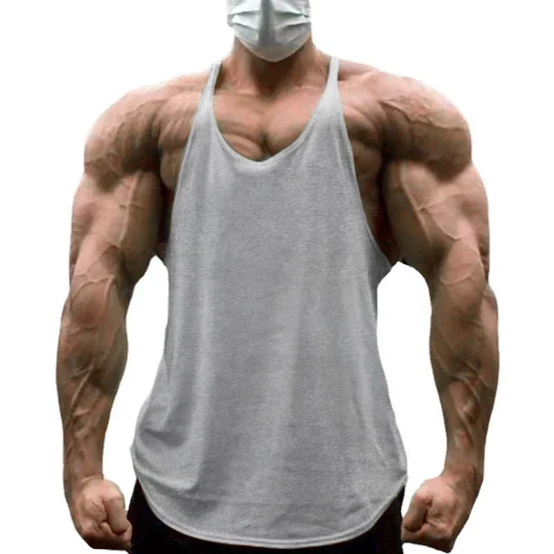 Plain Gym Fitness Bodybuilding Muscle Tank Tops Mens Running Sport Sleeveless Y-back Vests Summer Cool Cotton Breathable Shirts image 5