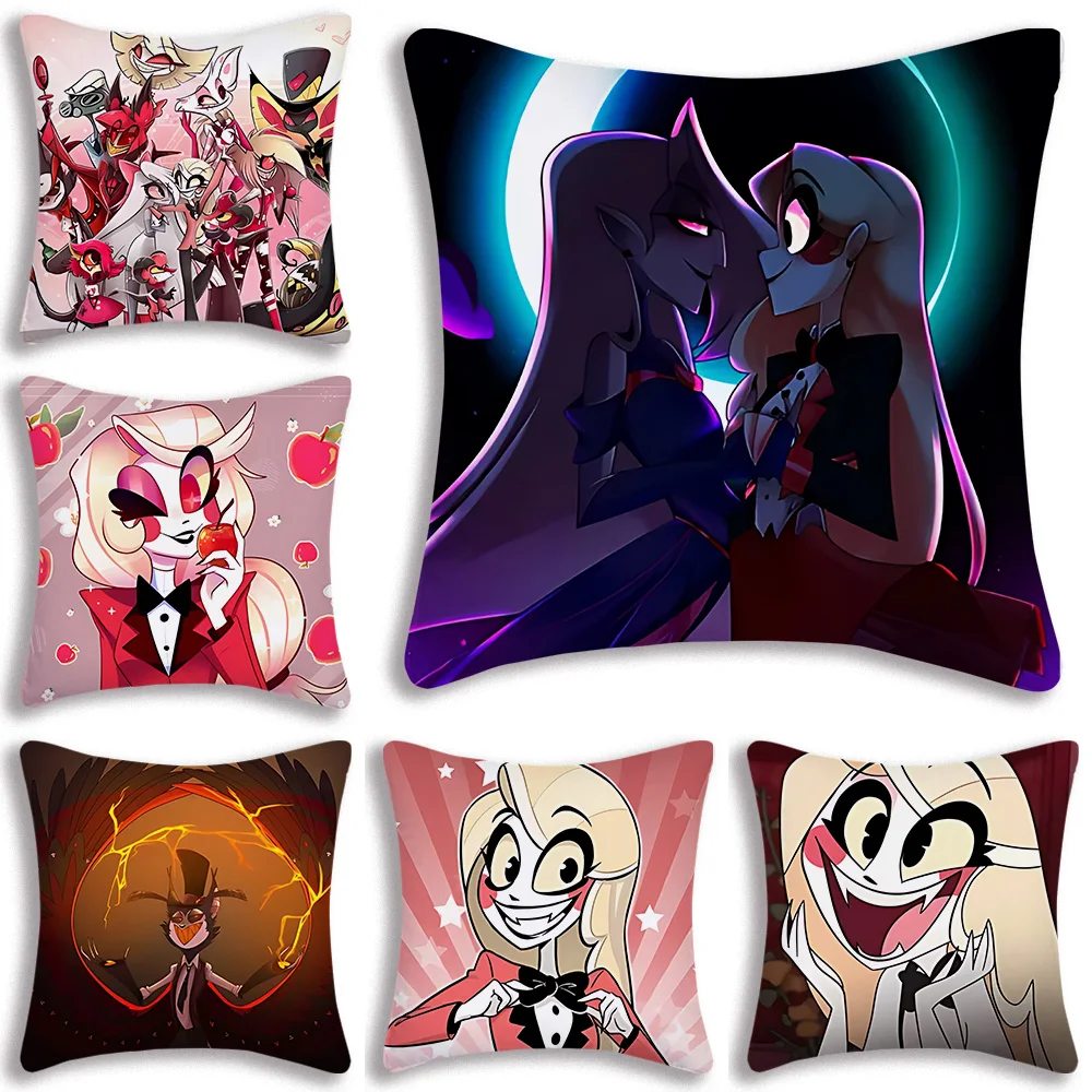 H-Hazbin Cartoon Pillow Covers Cartoon Sofa Decorative Home Double-sided Printing Short Plush Cute Cushion Cover