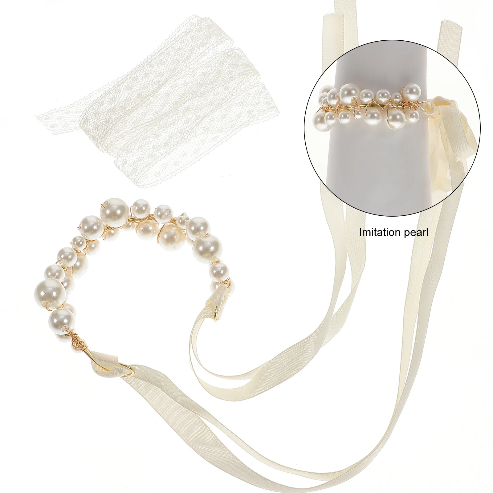 

Simplicity Pearl Wrist Corsage Bracelet Ribbon Bridesmaid Costume Ornament Country Bohemian French Style Weddings