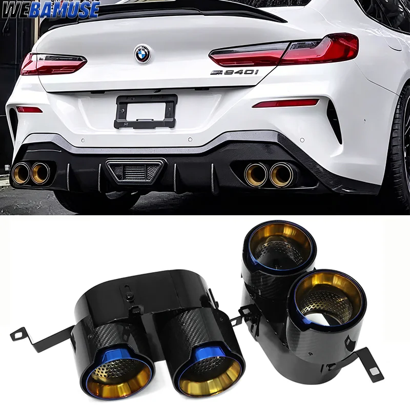 Carbonfaser Quad Auspuffblenden Endrohre für BMW 8er G14 G15 G16 840i M850i 850i 2018-2025 Auto Auspuff Endrohr