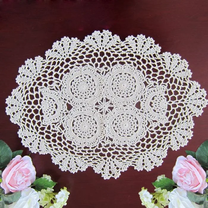 BomHCS    Lace Doilies Handmade Crochet Placemats Oval Shape Doily Kitchen Tabletop Mats