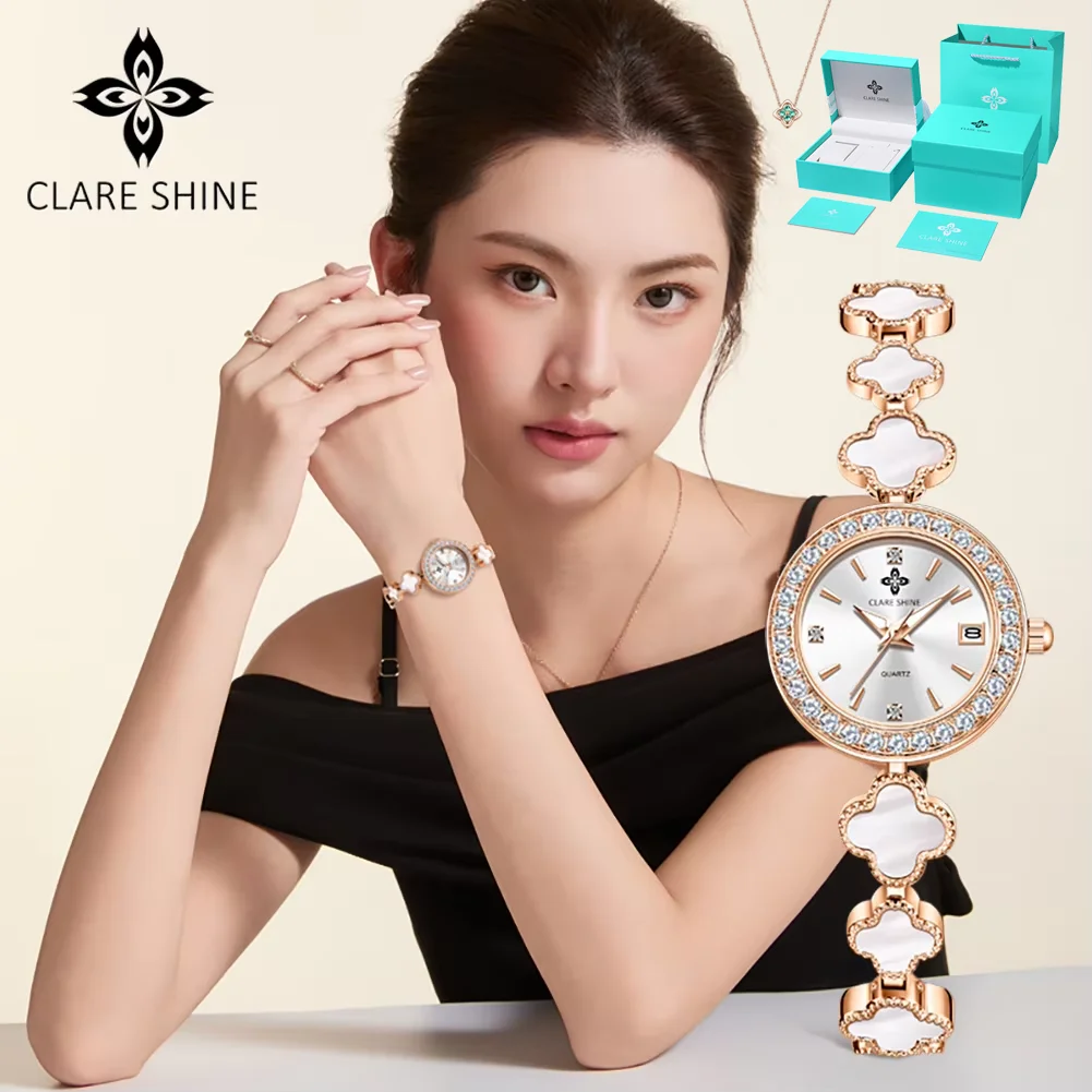 CLARE SHINE Bracelet Wristwatch for Woman Elegant Luxury Diamond Bezel Waterproof Original Quartz Women's Watches Gift Box 7701