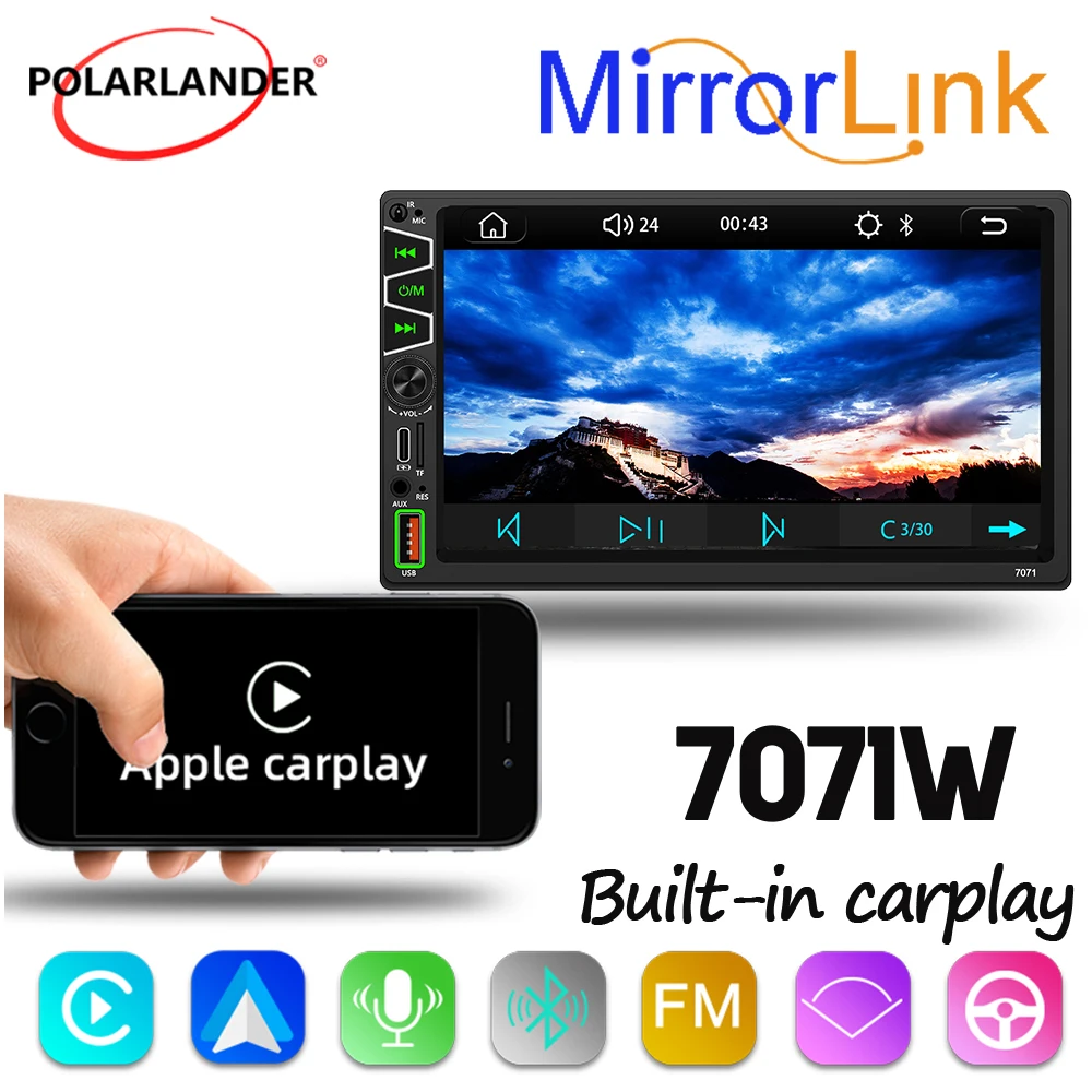 Car Multimedia Player TYPE C Charging USB FM Receiver Wired Mirror Link CarPlay Radio Android Auto 1 Din Car Stereo Bluetooth