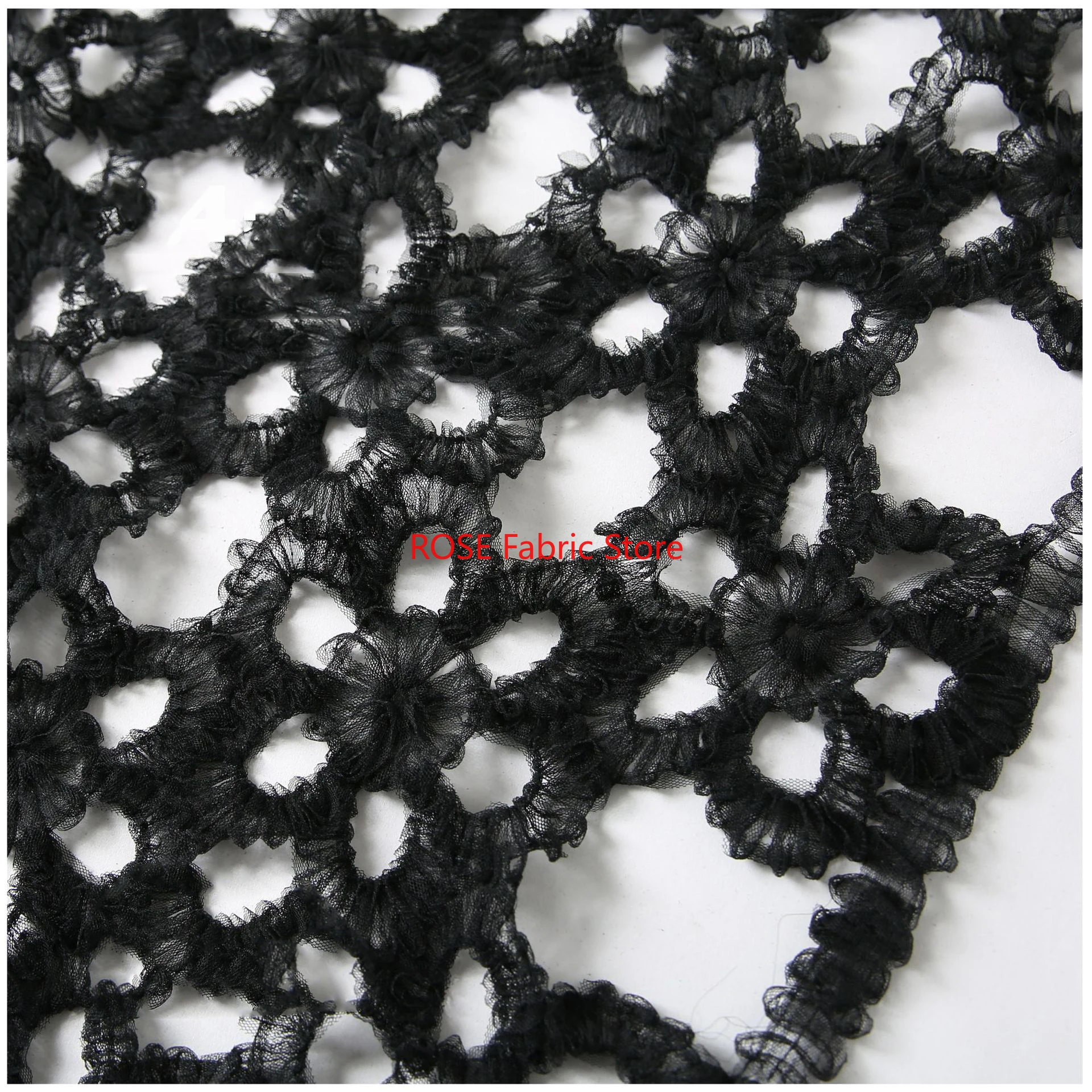 1 yard Hollow Mesh Crochet 3D Folding Embroidered Fabric Fashion Designer Fabric