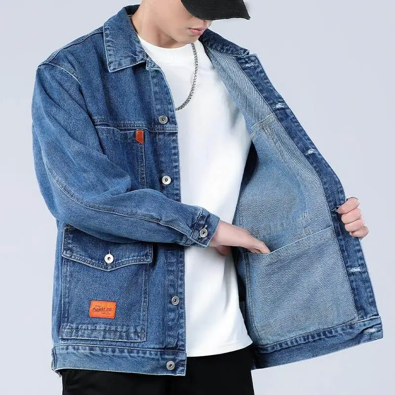 

Весенне-осенняя джинсовая куртка свободного кроя с множеством карманов, рабочая одежда, мужская куртка, модный бренд, высококачественная повседневная куртка с длинными рукавами