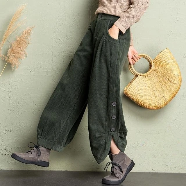 سروال قصير نسائي شتوي عالي الخصر مبطن بالصوف واسع الساق #1