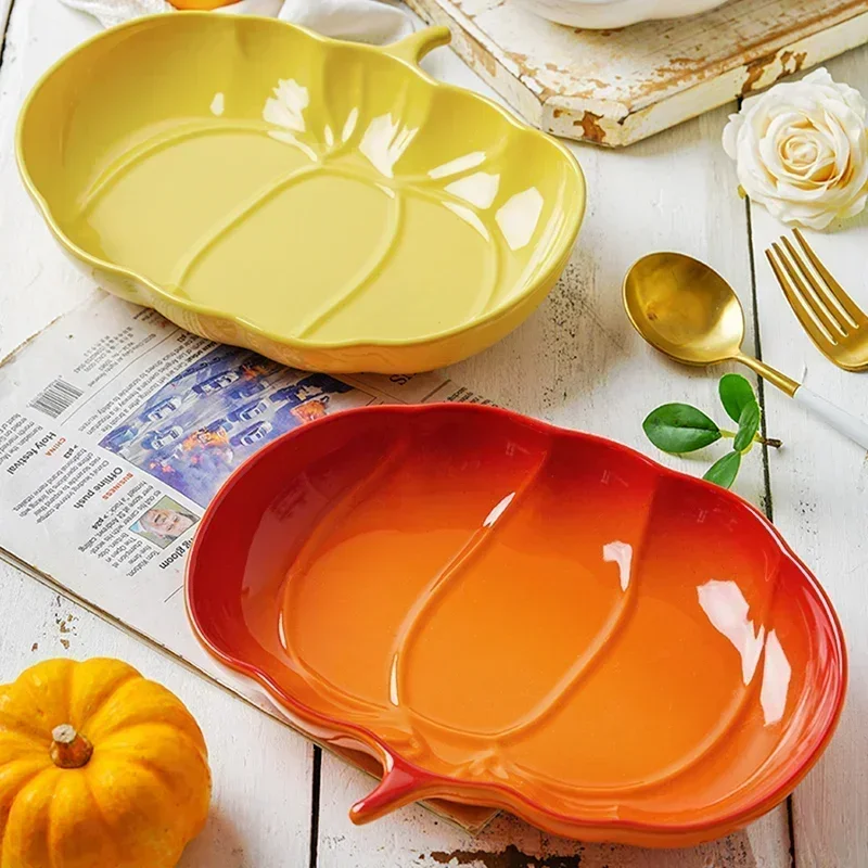 Pumpkin Series Cute Ceramic Plates Dinner Plates Japanese Pasta Dessert Plates Household Salad Plates Deep Plates Ins Style