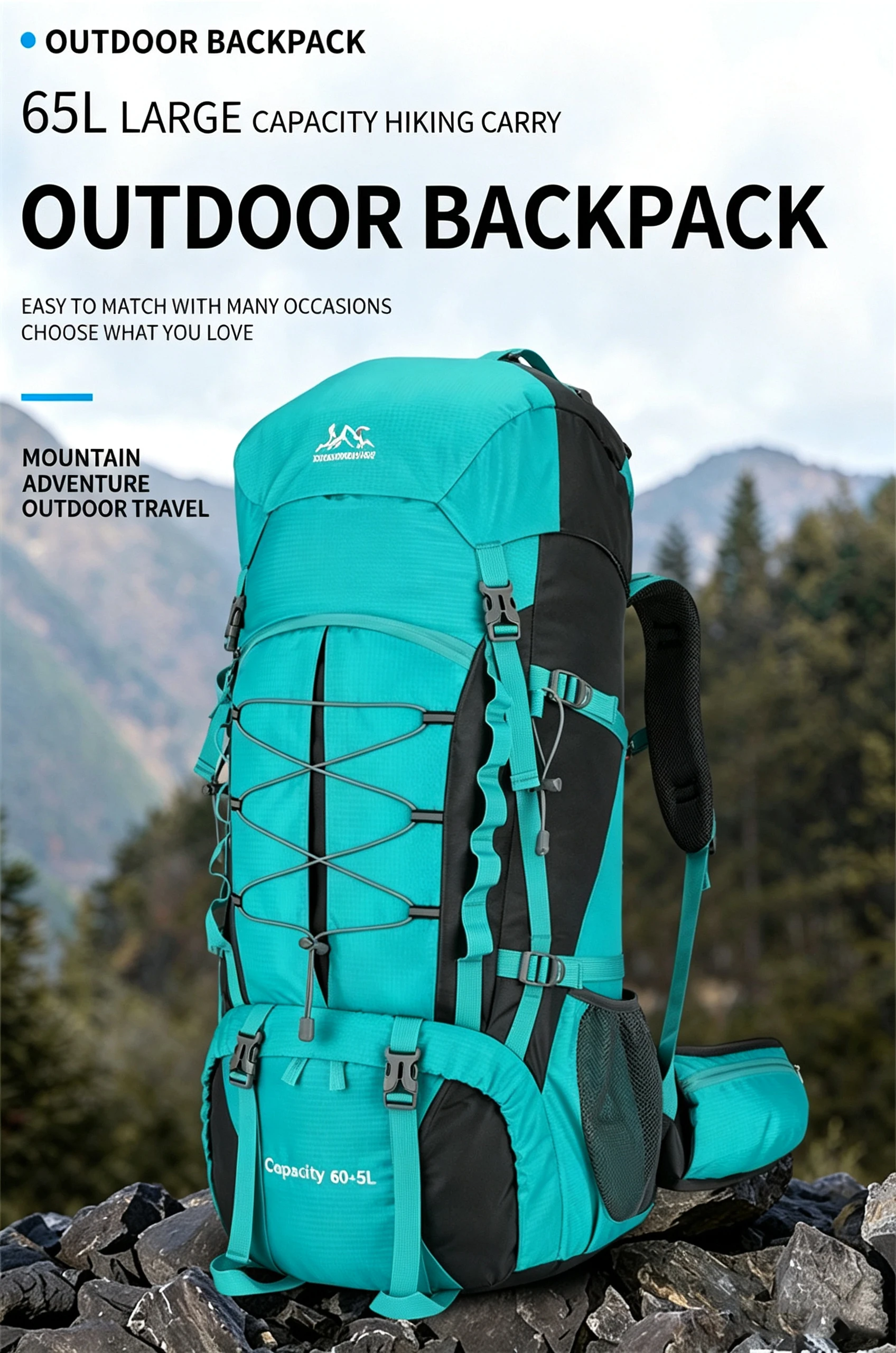 Waterproof Climbing Backpack 65L Outdoor Rucksack Sports Bag Big Capacity Travel Backpack Camping Hiking Backpack Trekking Bag
