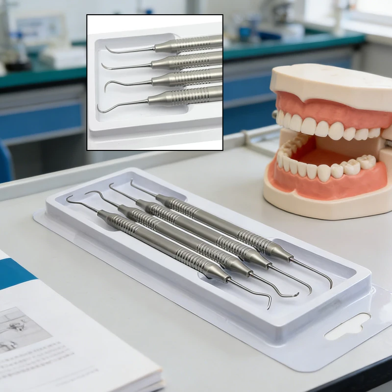 

Набор из 4-х стоматологических инструментов для чистки зубов: двусторонний скейлер из нержавеющей стали