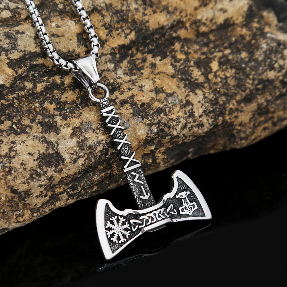 Men's Nordic Axe Necklace Never Fading Retro Stainless Steel Viking Celtic Knot Pendant Unique Scandinavian Jewelry Dropshipping