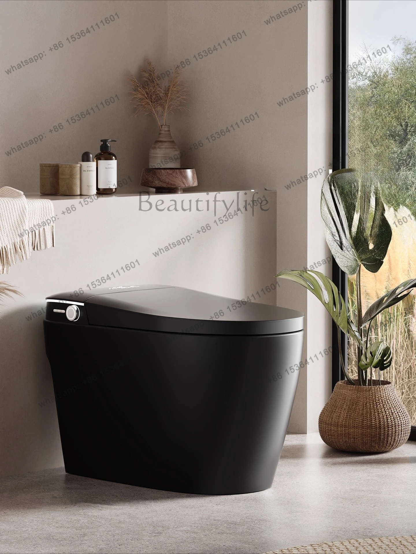 

Black matte household smart toilet, fully automatic toilet without water pressure limit