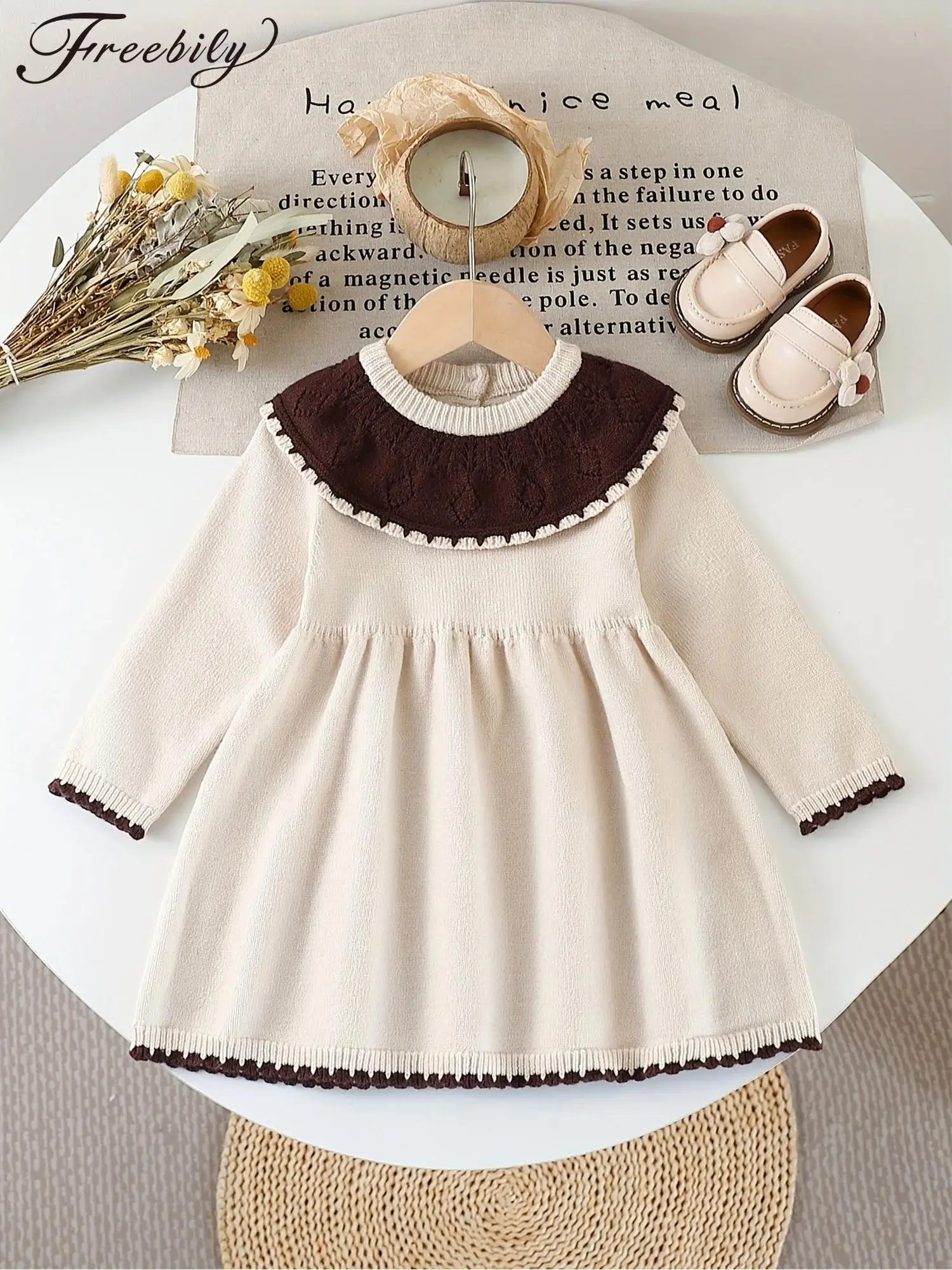 

Baby Little Girls Sweater Dress Ribbed Long Sleeve Knitted Dresses Infant Fall Winter clothes Birthday Family Party Playwear