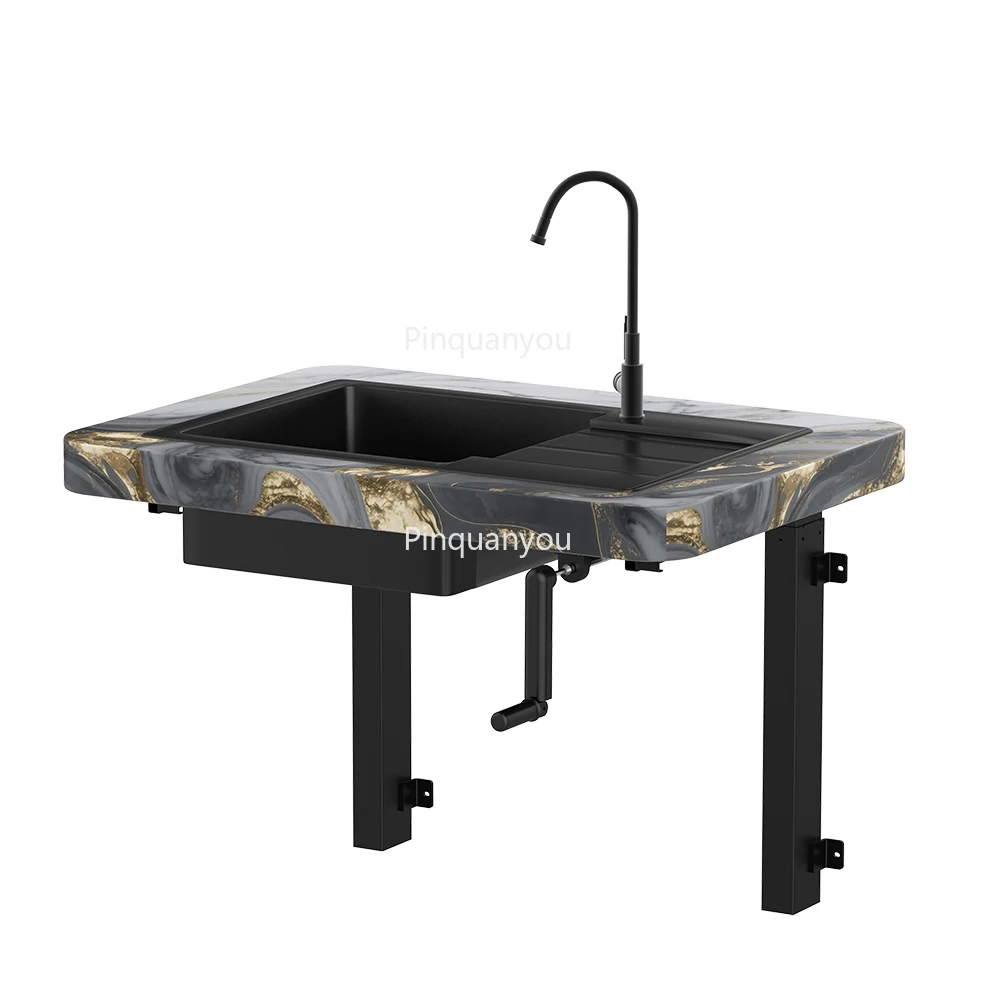 Wall-Mounted Hand-Operated Telescopic Lifting Column Desk Updated Design Furniture with White Or Black Frame Base