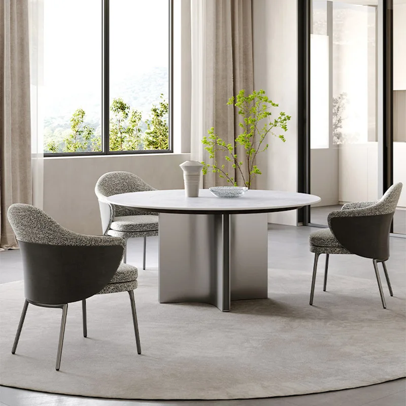 

Delifeng dining table round with inlaid turntable high-end restaurant villa light luxury rock slab large dining table rock slab