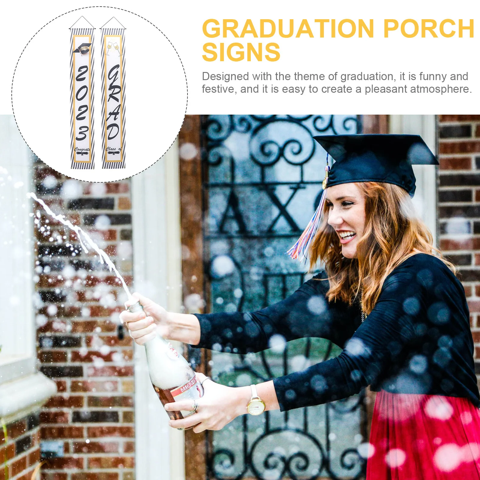 

1Pair Graduation Season Door Couplets Premium Material Graduation Porch Signs Front Door Banner Party Decor 2023 Grad Party