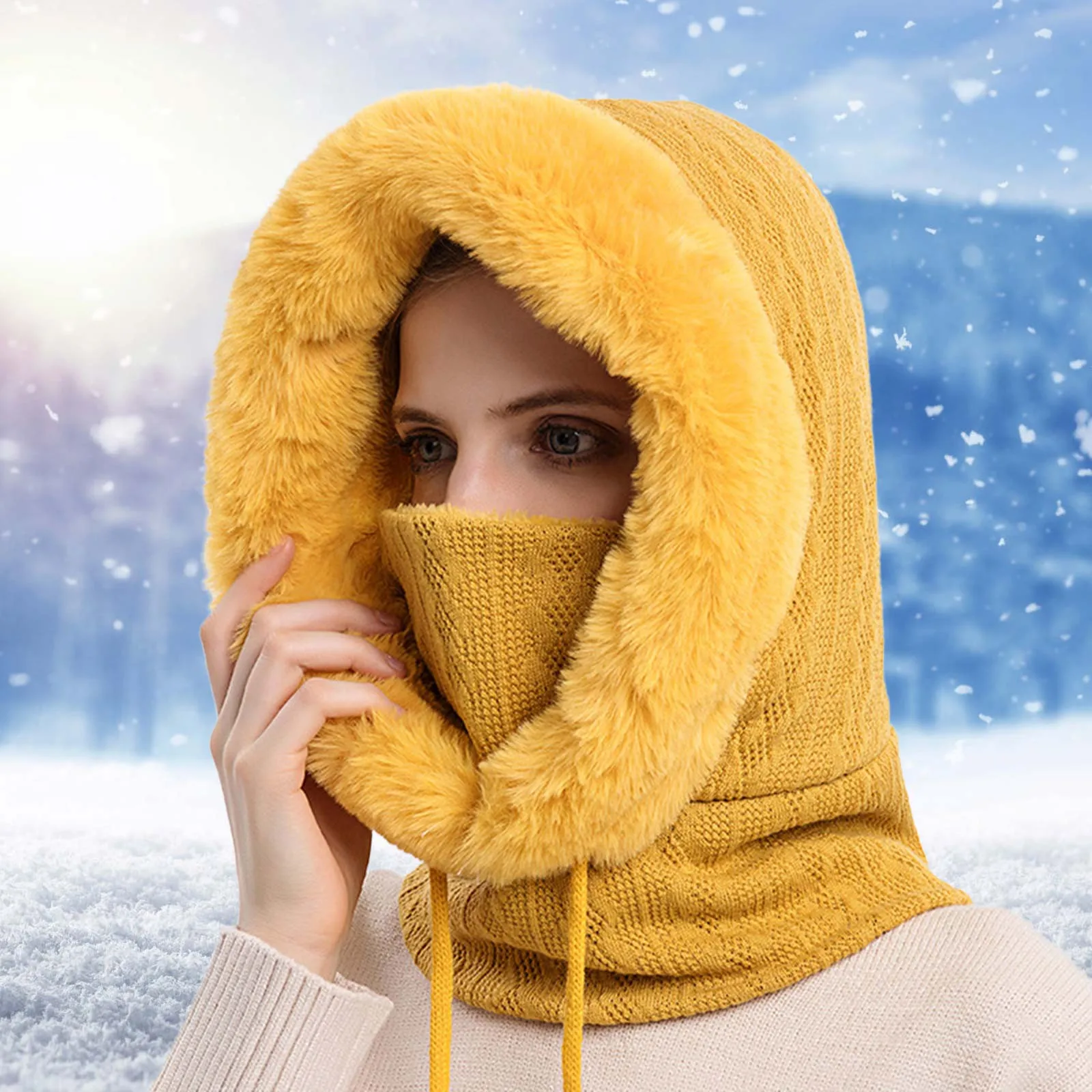 Warm Riding Women Outdoor Integrated Cold-Proof Bib Cap Cold-Proof Mask Hat Hood Ski Face Headgear Winter Hats For Cold Weather