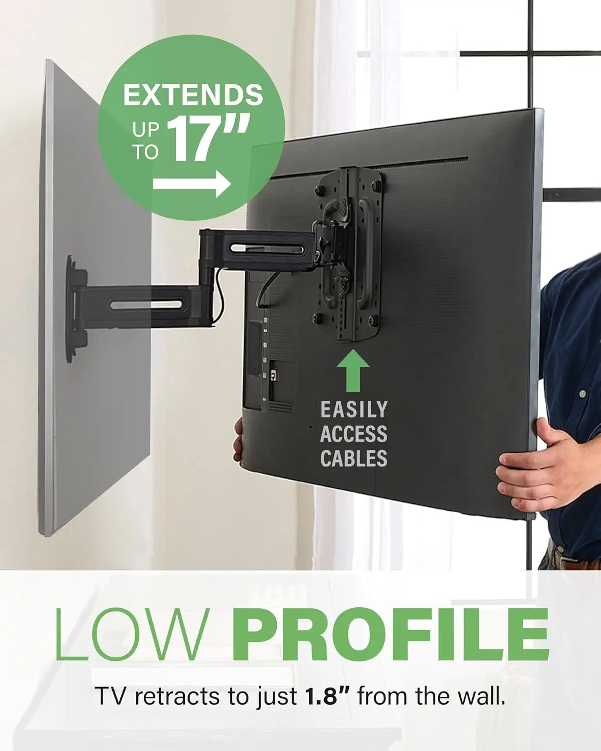 حامل تلفزيون على الحائط لأجهزة التلفاز مقاس 19 بوصة إلى 43 بوصة - رفع أو أقل تلفزيون 2 بوصة بعد التركيب - يزيد من التوافق مع إعدادك