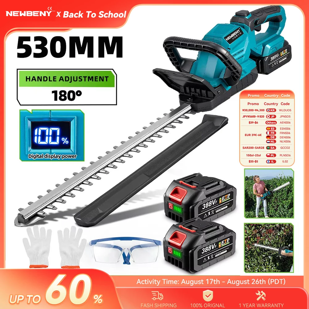 NEWBENY 3000 U/min 530 mm Akku-Heckenschere, kabellose Astsäge, Rasenmäher, Gartenschneidwerkzeuge für Makita 21V Akku