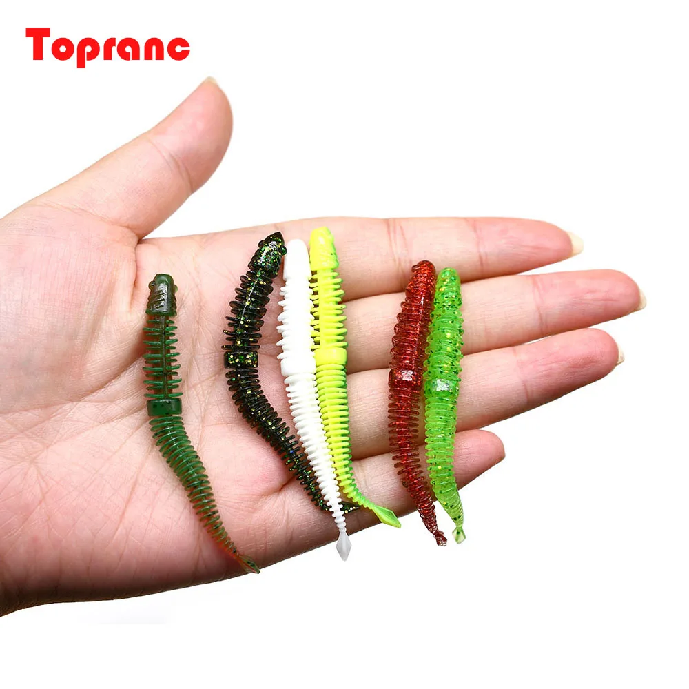 Topranc 6 unidades/pacote isca macia isca de pesca shad vara minhoca robalo falso minhoca artificial truta baixo gota tiro poleiro iscas