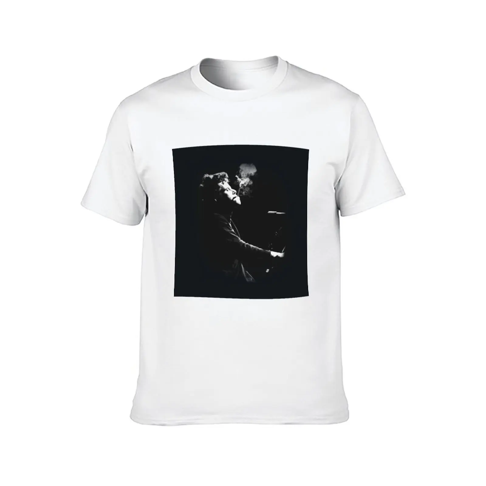 Tom Waits Smoking a Cigarette and Playing - Black and White T-Shirt t shirt man casual man t shirts for men casual T-Shirt