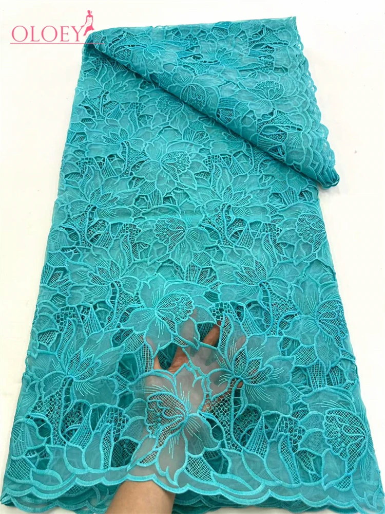 

OLOEY Nigerian Hollow Out Water Soluble Fabric Knitted High Quality 5 Yards African Cord Guipure Lace Fabric Wedding Dress For S