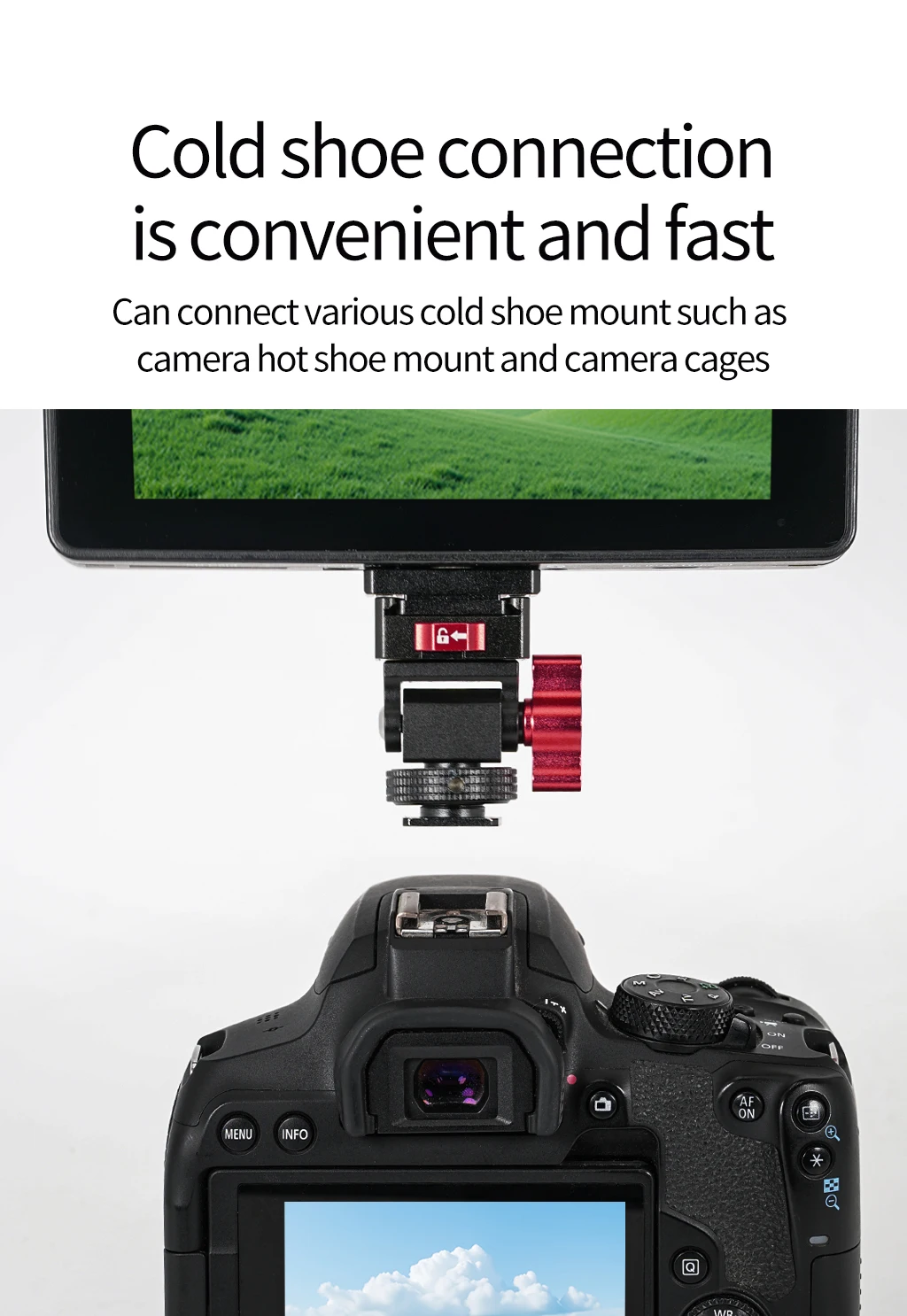 Video Rig Kugelkopf 360 drehbare Monitorhalterung 1/4 Zoll ARRI Pin Kaltschuh Schnellwechselplatte für DSLR-Kamera LED-Lichtmikrofon – Detail 2
