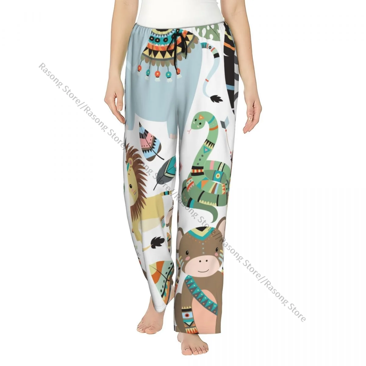 

Women Flannel Lounge Pants Soft Woodland Jungle Tribal Animals Pajama Pants Winter Sleepwear
