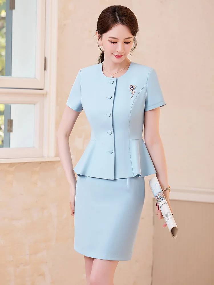High-End Black Suit Set for Women Summer Short Sleeve Professional Formal Beauty Salon Jewelry Store Front Desk Work Uniform