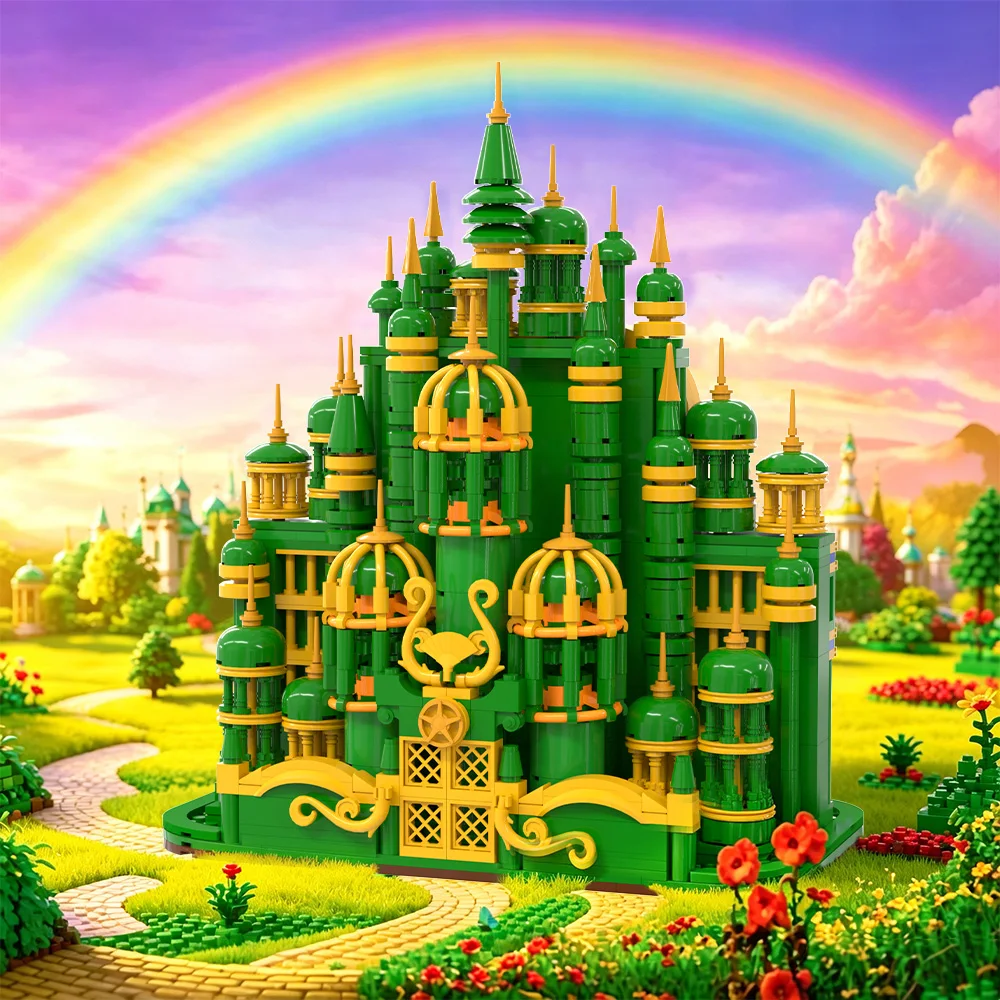 MOC Magische Hexe Smaragd Stadt Zauberer Palast Bausteine Fantasy Film Smaragd Schloss Ziegel Spielzeug Erwachsene Geschenk – Detail 10