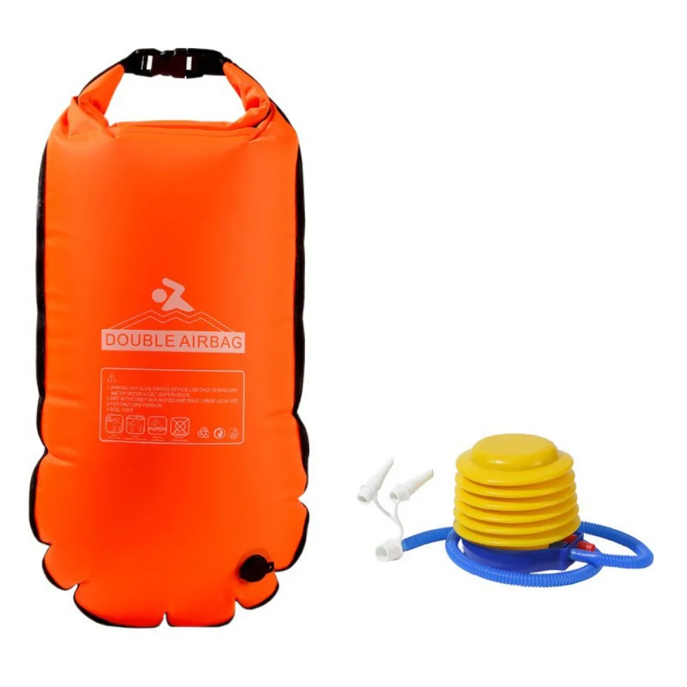 

Double Air Bag Inflatable Swimming Buoy Highly Visible Touch Screen Phone Bag Swim Safety Float Adjustable Waist Strap