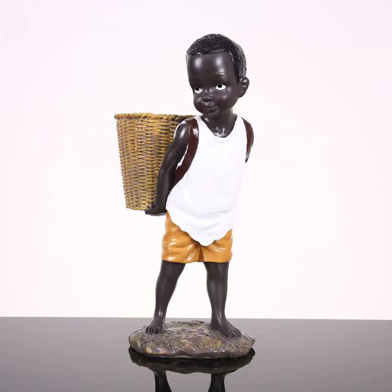 African Figurine Little Boy Tribal Kid Statue Sculpture  Art Piece Decor For Home Vase Storage Table Stand Study Room Ornament