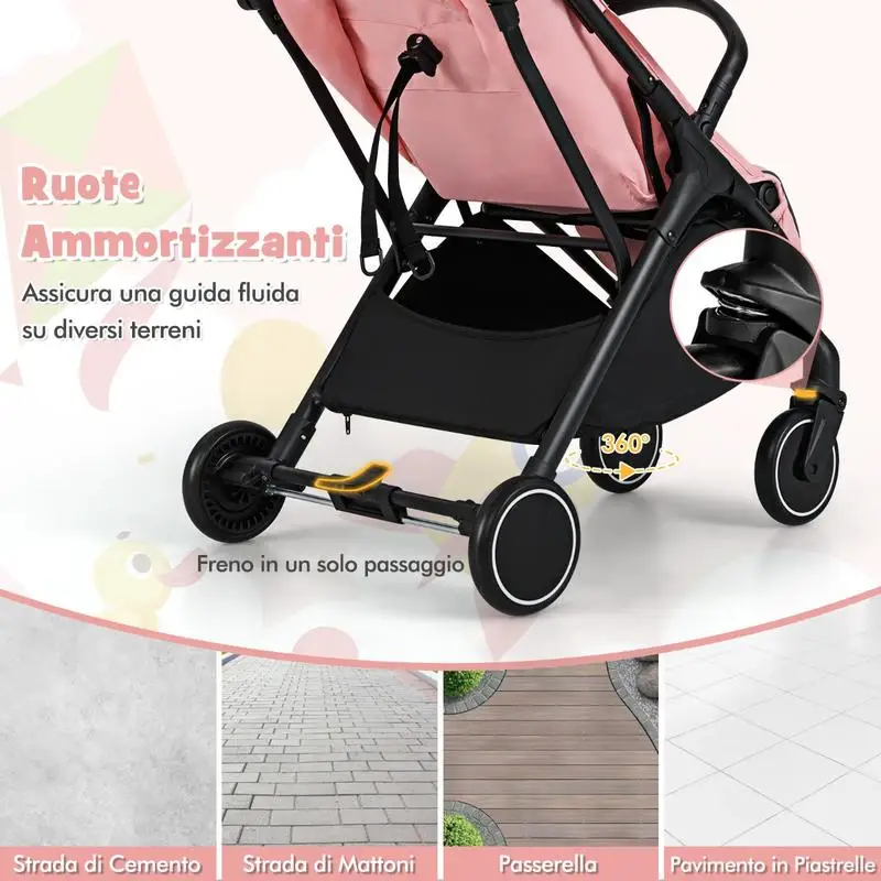 Image 3: Poussette bébé légère pliable d'une seule main, avec dossier inclinable, rose