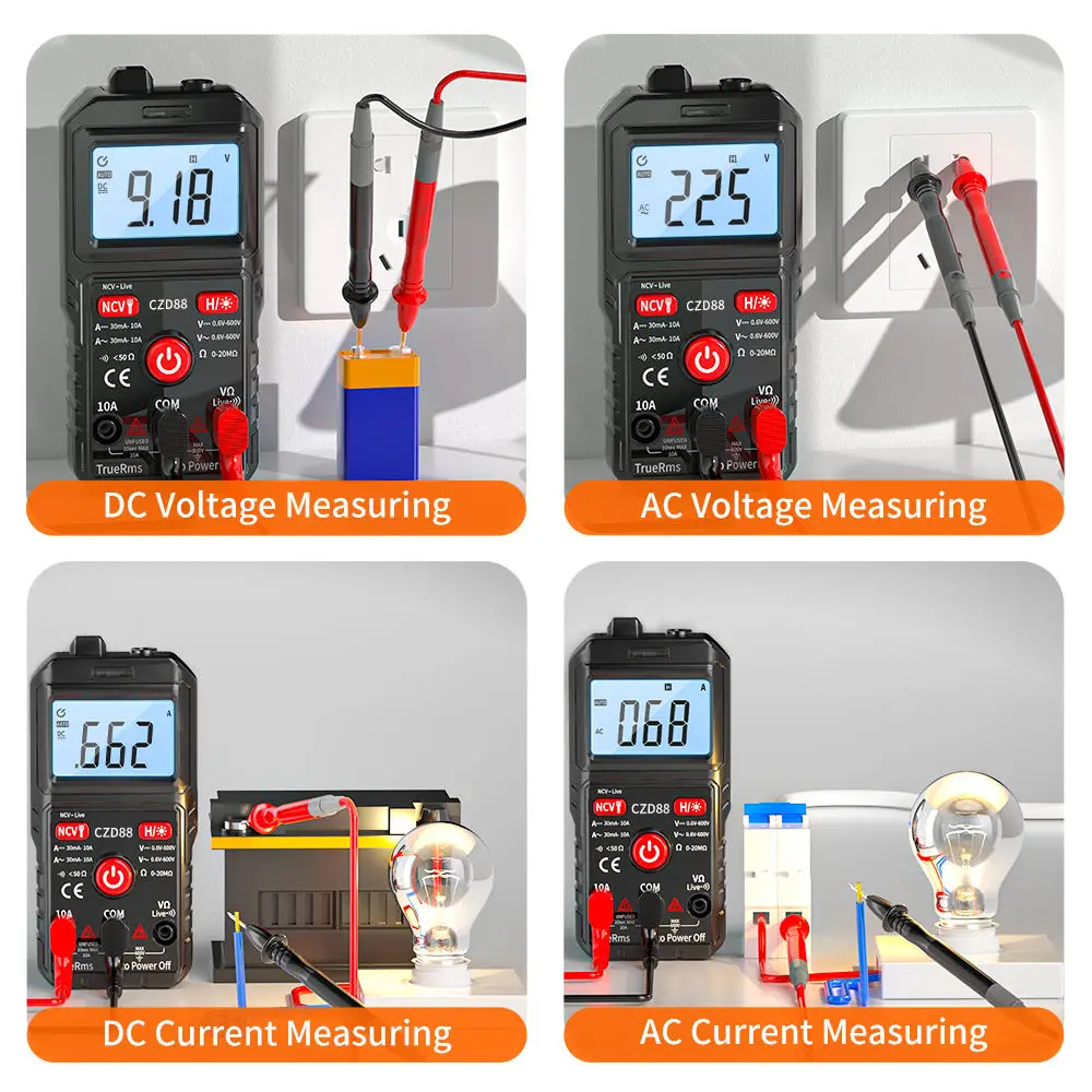 Pocket Digital Multimeter Measure DC/AC Voltage,DC/AC Current,Resistance Continuity and NCV with Full Auto Range