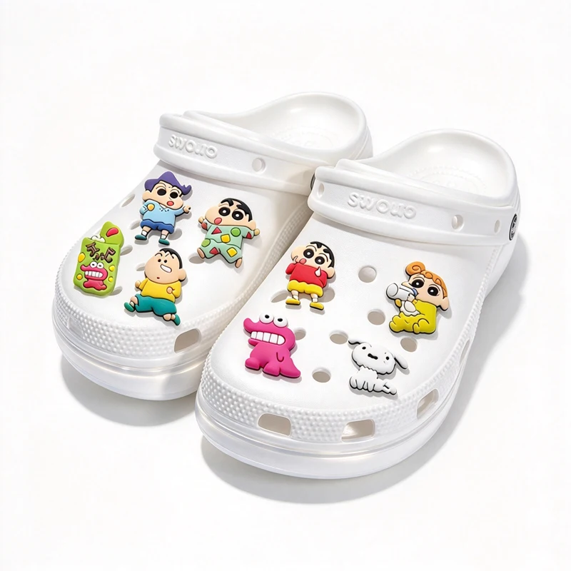 Crayon Shin-chan hole shoes, fashionable cartoon shoes, cute accessories, DIY decoration, removable 3D shoe buckle, holiday gift