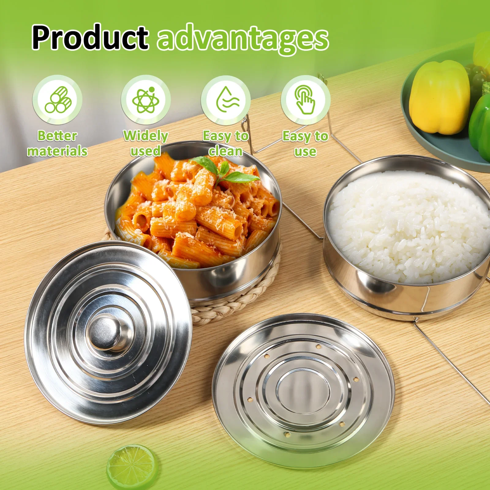 Stackable Steamer Insert Pans Double Layer Stainless Steel Stackable Insert Pans with Sling and Lid Efficient Steamer Insert Pan
