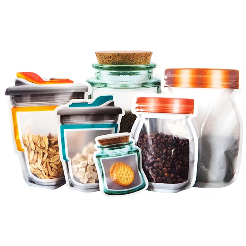 

100PCS Plastic Mason Jar Bottle Ziplock Packaging Bag Resealable Xmas Snack Sugar Beaf Fruits Beverage Spice Storage Pouches