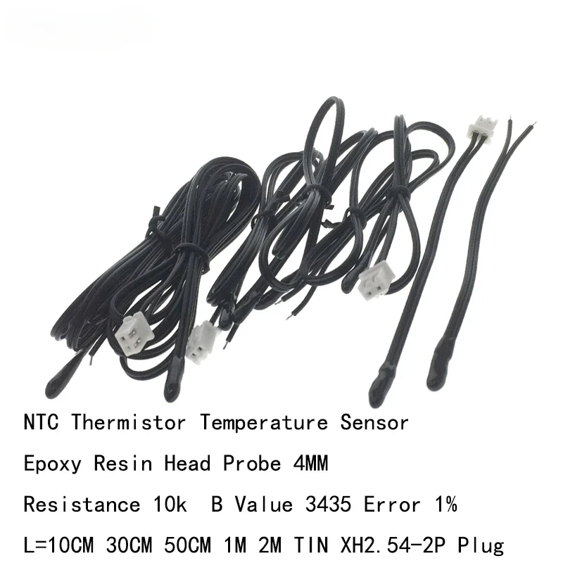 20 Stück Temperatursensor 10k B3435 Epoxidharz Luftsonde Leitungslänge 10CM 30CM 50CM 1M 2M XH2.54-2P Stecker NTC Thermistor
