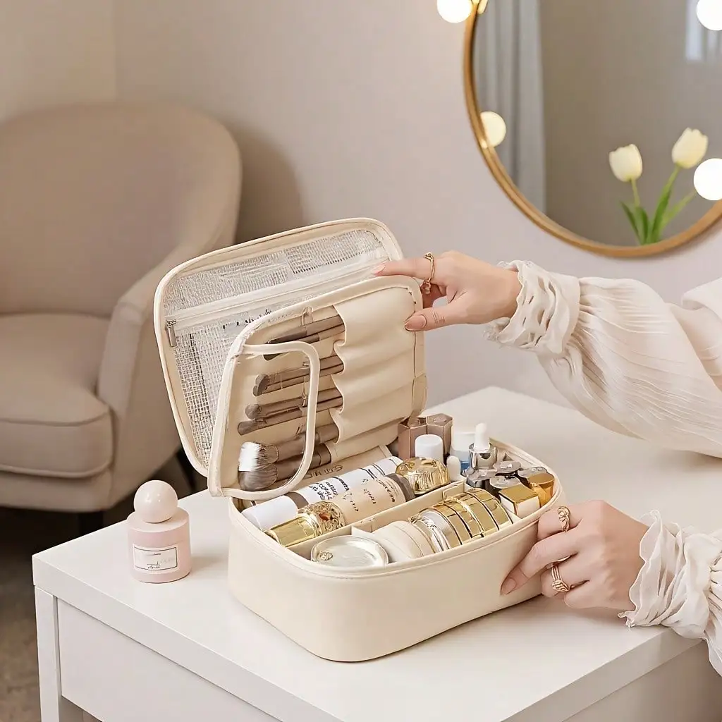 Multi-Layer, Large-Capacity, Detachable Cosmetic Bag; Travel-Inspired Cosmetic Storage; Brush Storage Bible Bag