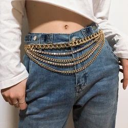 Punk Metal Waist Chain Beach Body chain rhinestone multilayer summer Luxury gold 1 piece pack