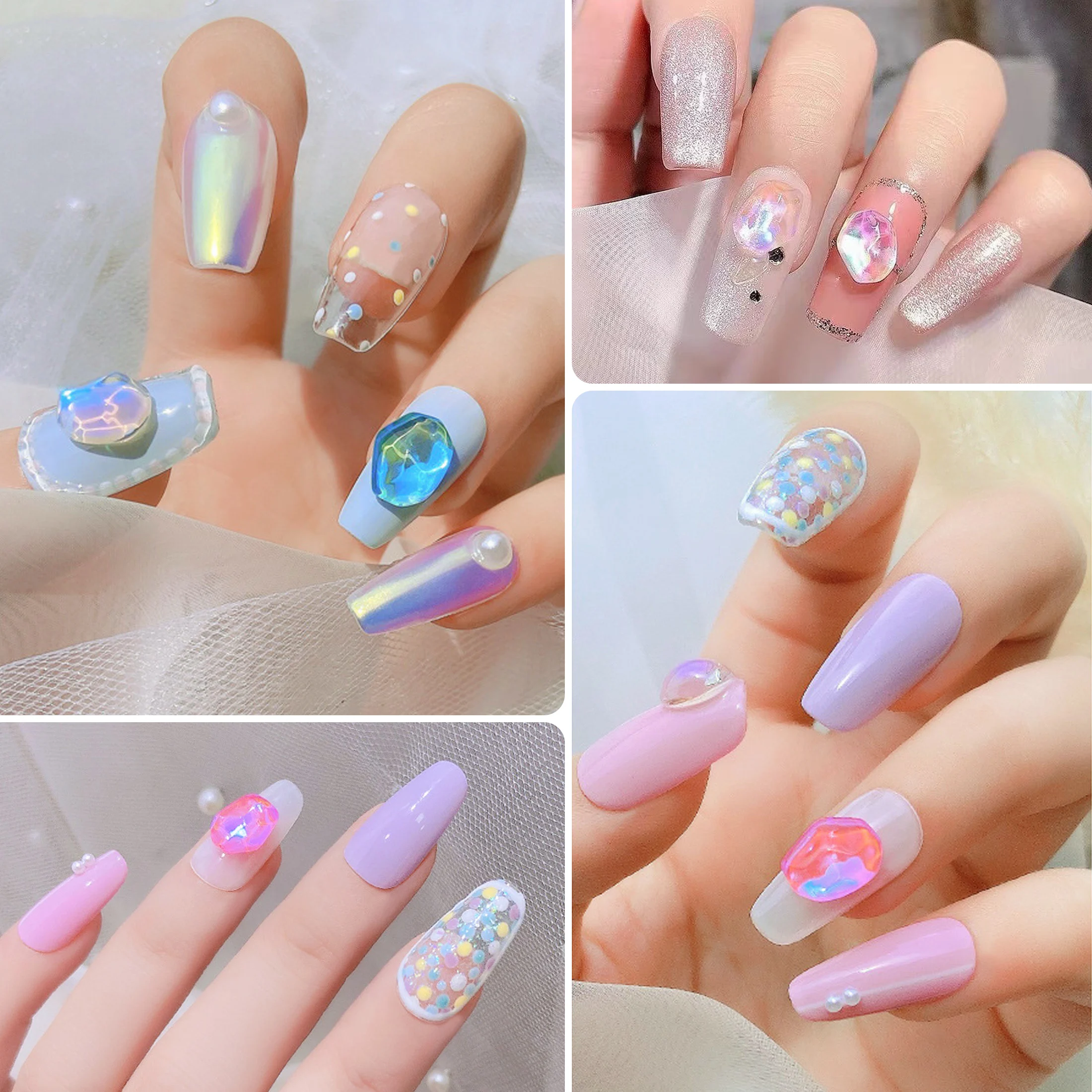 20 szt. Ozdoby do paznokci, szklane diamenty, nieregularne kryształki, blok lodu, powłoka AB Aurora, laserowe naklejki jubilerskie Mocha Bean