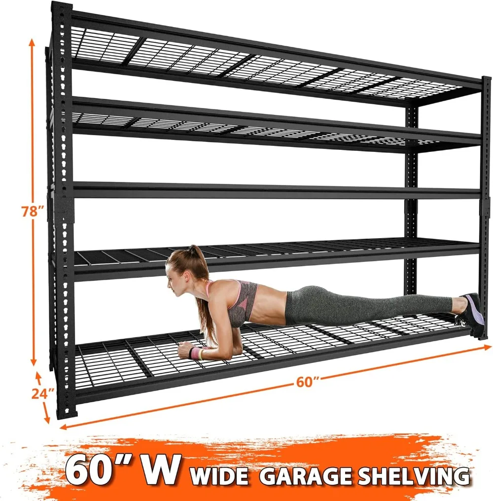 ROOMTEC Garage Shelving, 3300 LBS Capacity Storage Shelves Heavy Duty, 5 Tier Adjustable Metal Organizer Wire Rack, 60