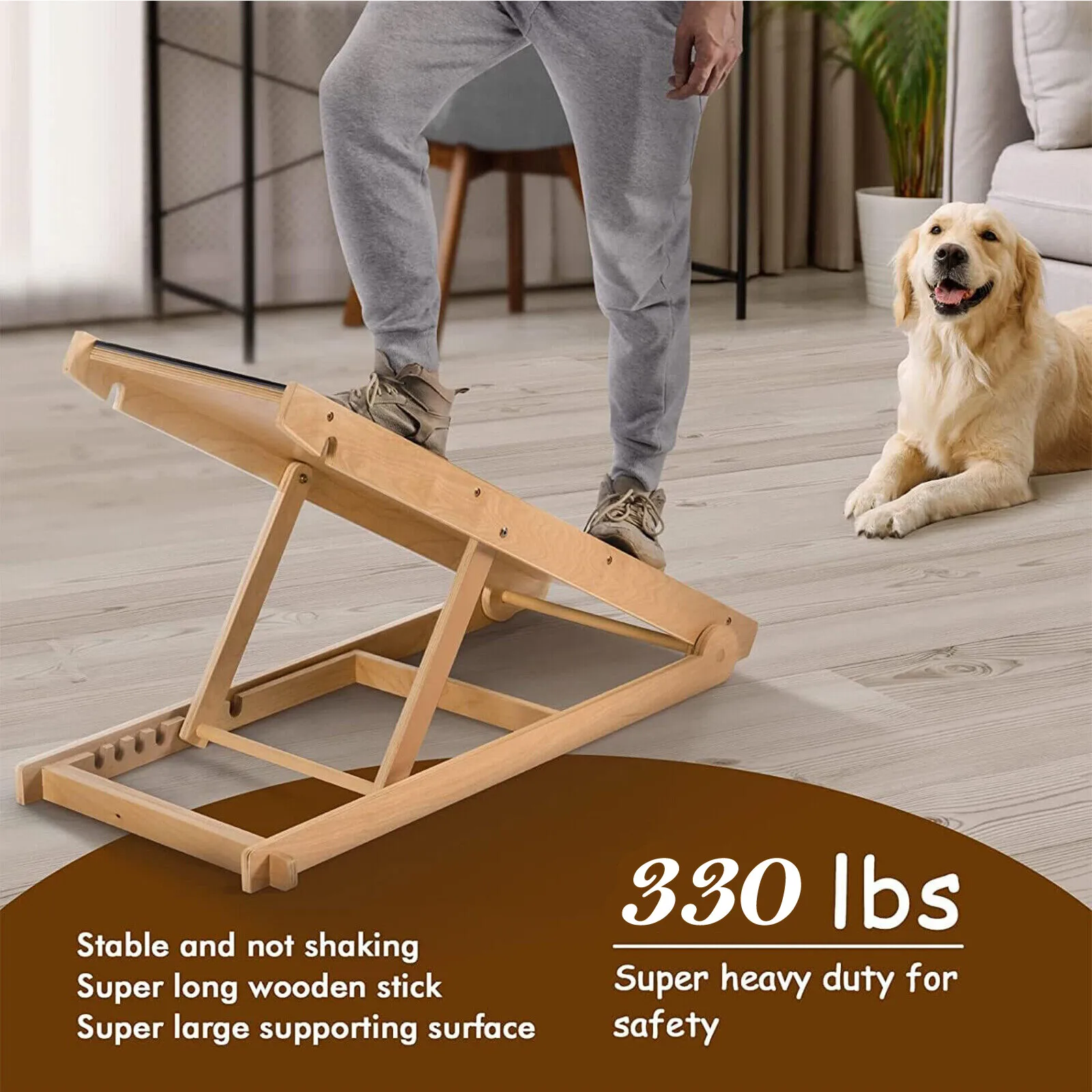 منحدر خشبي قابل للطي للحيوانات الأليفة، ارتفاع سلم كلب السيارة قابل للتعديل مع سجادة غير قابلة للانزلاق، سعة 150 كجم، 70 × 35 سم