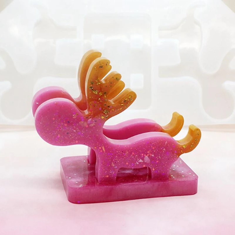 Cell Phone Stand Resin Mold, Elk Shaped Silicone Mobile Phone Holder Epoxy Casting Moulds for DIY Craft Phone Bracket