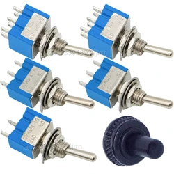 5Pcs Light-Blue Toggle Switch ON-OFF-ON / ON-OFF 3Pin 6Pin 3 Position Latching MTS-103 MTS-102 AC 125V/6A 250V/3A Waterproof Cap